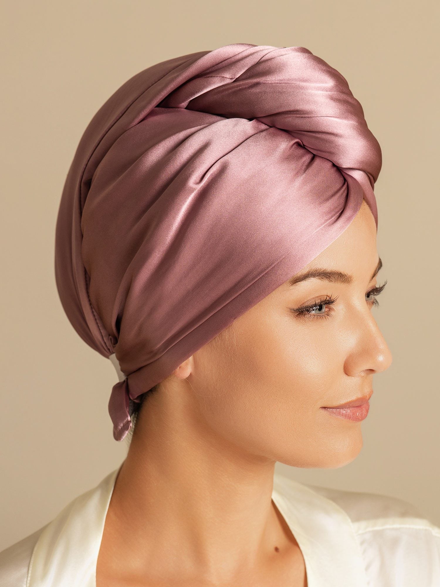 [Mauve Pâle] SilkSilky-FR Soie Hair Towel Wrap 005,