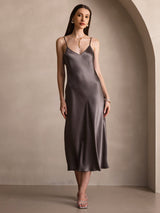 [Kaki Foncé] SilkSilky-FR Sleeveless V Neck Robes 006