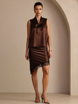 [Chocolat Noir] SilkSilky-FR Sleeveless Tie Neck Top À Fines Brides 007