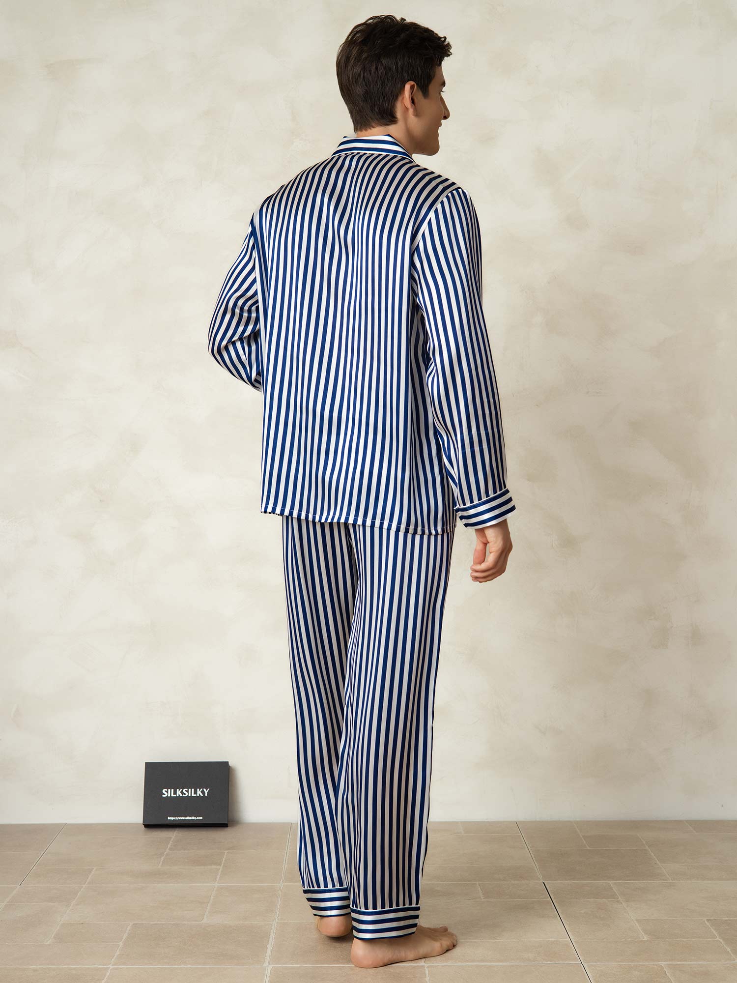 [Rayure Marine] SilkSilky-FR 19Momme Pure Soie Mens Pajamas 002