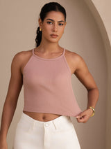 [Rose] SilkSilky-FR Sleeveless Crew Neck Top À Fines Brides 004