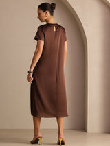 [Chocolat Noir] SilkSilky-FR Short Sleeve Round Neck Robes 002