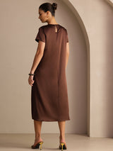 [Chocolat Noir] SilkSilky-FR Short Sleeve Crew Neck Robes 002