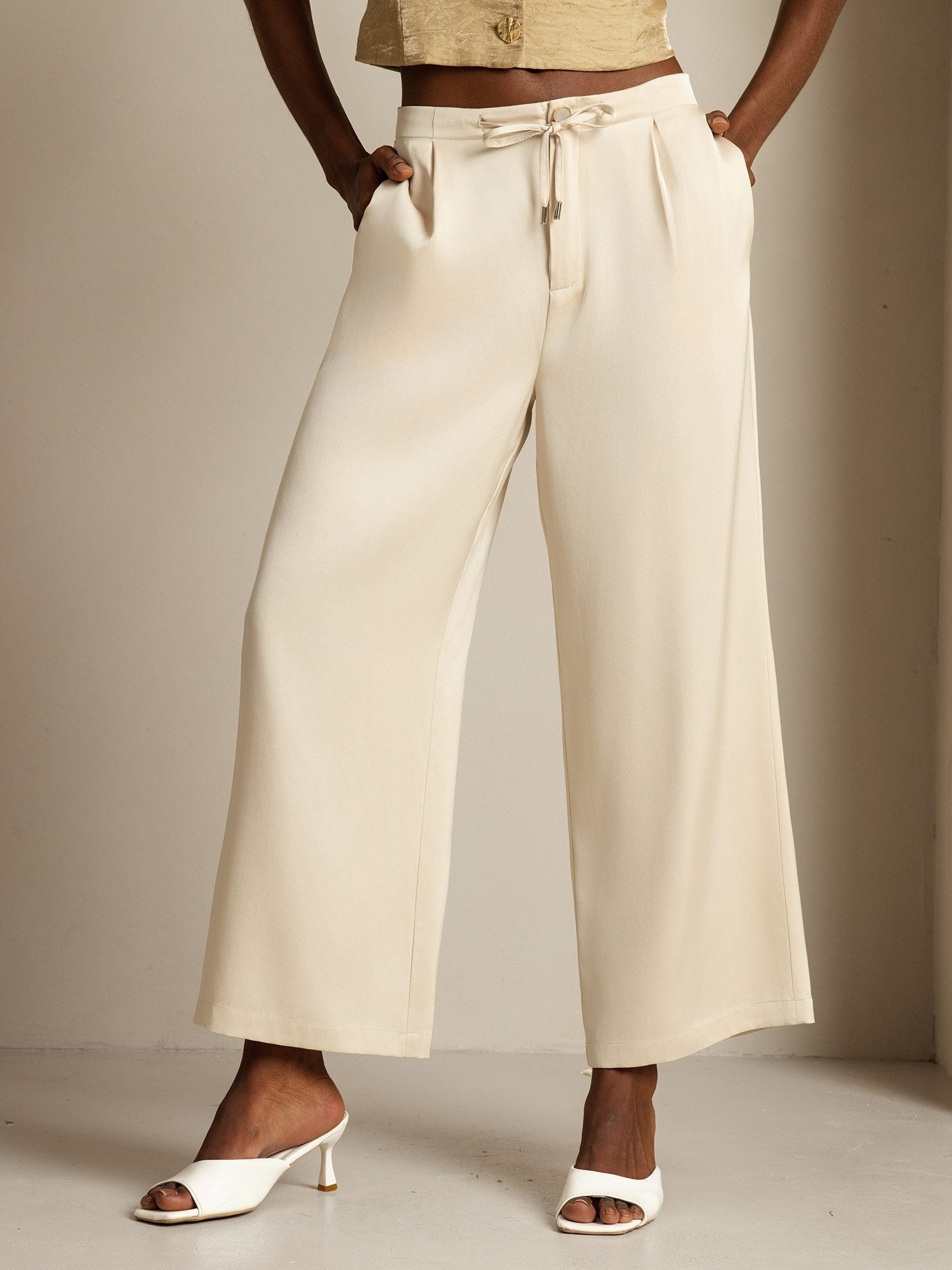 [Beige] SilkSilky-FR 19Momme Soie Womens Pants 001
