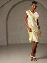 [Jaune] SilkSilky-FR Cap Sleeve V Neck Chemises de nuit 006