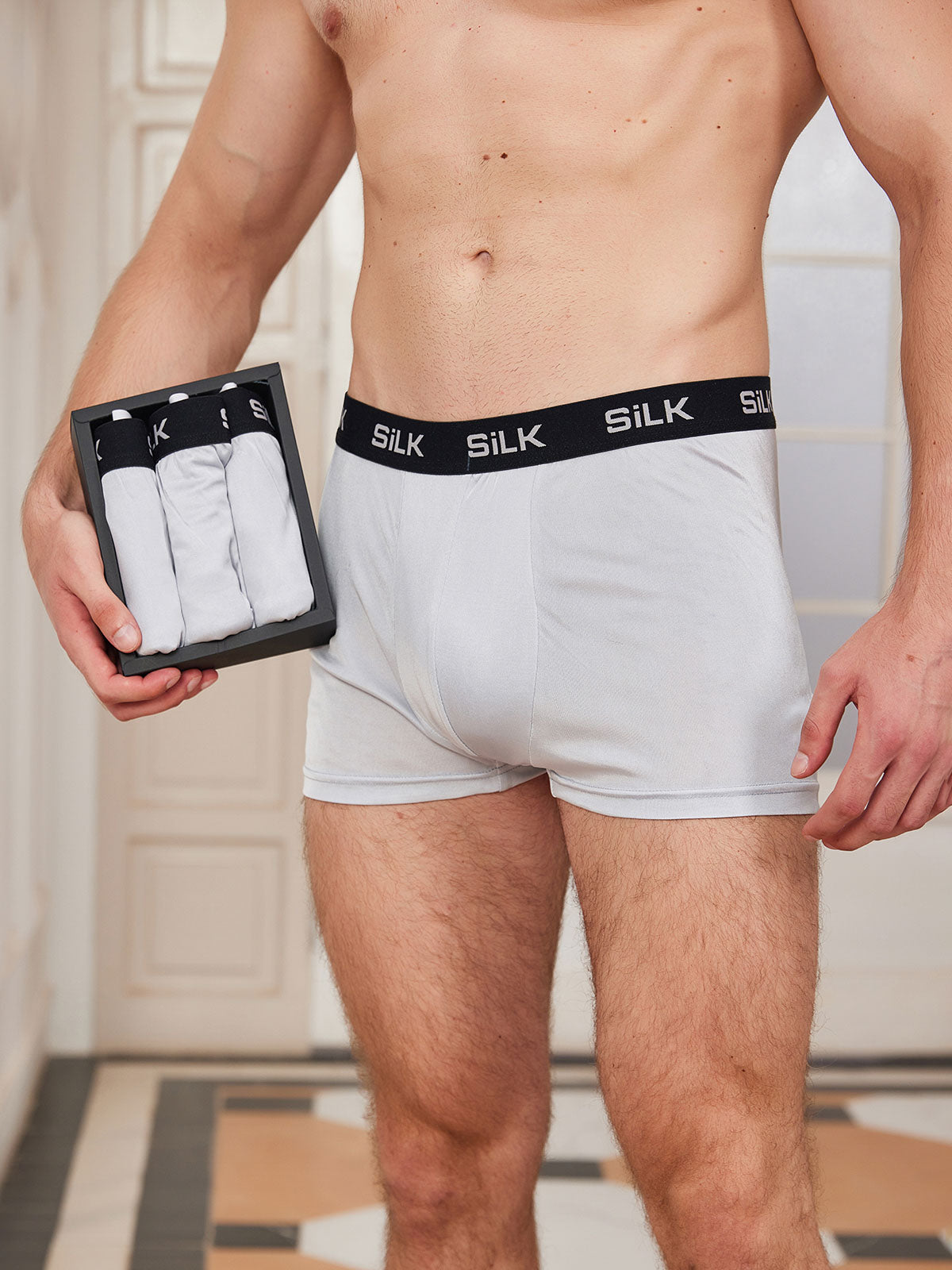 [Gris] SilkSilky-FR Pure Soie Mens Underwear 001