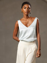 [Bleu Clair] SilkSilky-FR Sleeveless V Neck Top À Fines Brides 003