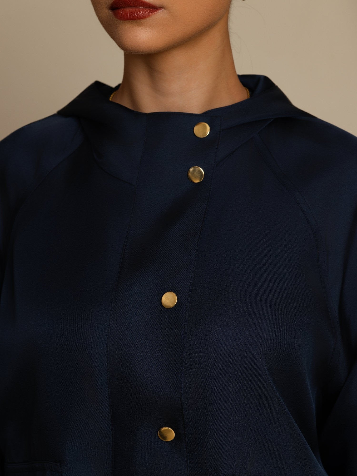 [BleuFoncé] SilkSilky-FR Manches longues Col Haut Femme Manteaux 006