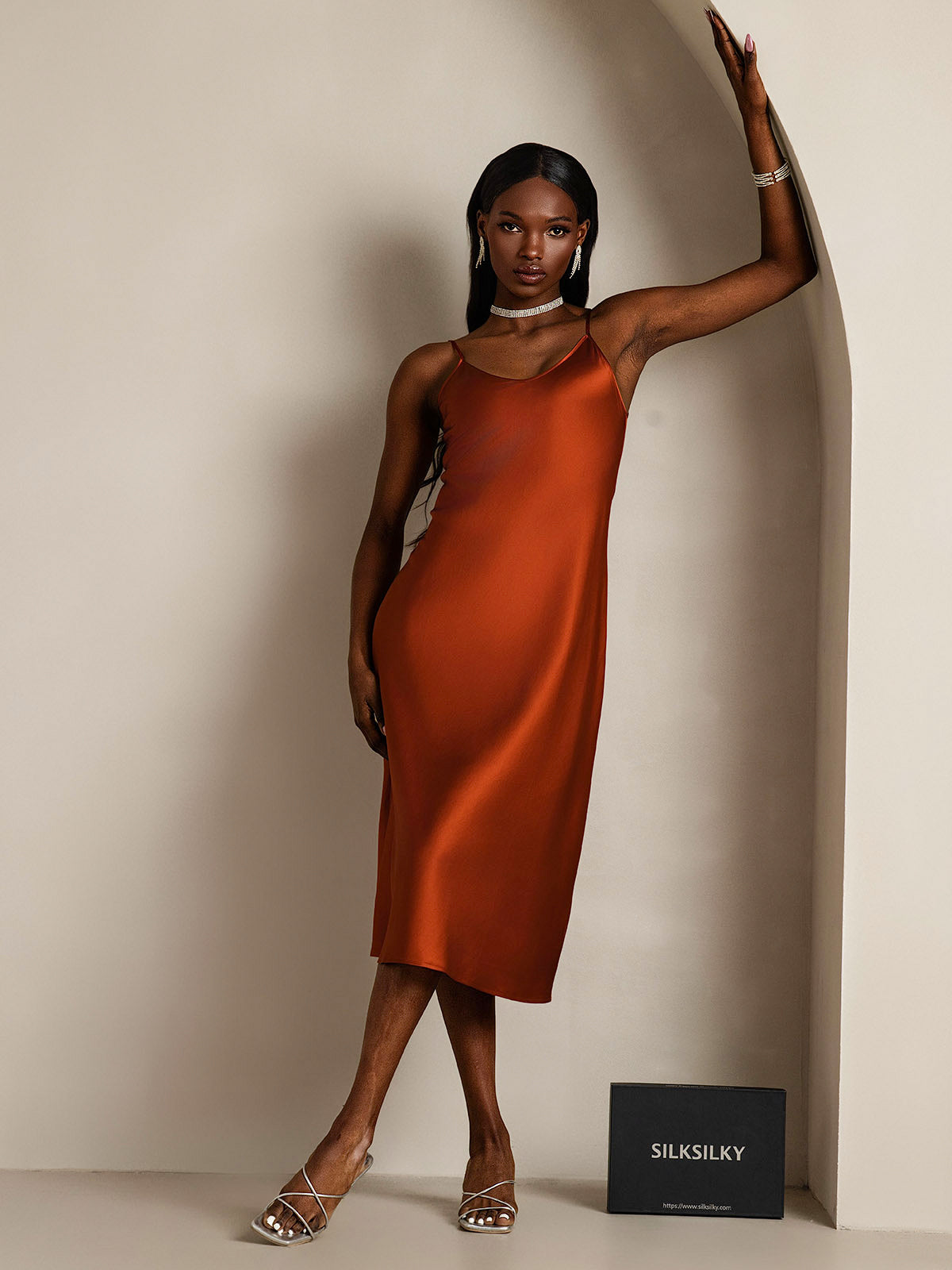 [Caramel] SilkSilky-FR Pure Soie Col Rond Robes 001