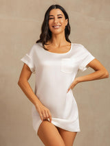 [Blanc] SilkSilky-FR 19Momme Manches courtes Col Rond Chemises de nuit 007