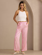 [Rayures Fines Roses] SilkSilky-FR Womens Pants 005