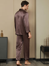 [Café] SilkSilky-FR Pure Soie Manches longues Revers Homme Pyjamas 003