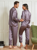 SilkSilky FR Pure Soie Manches longues Couple GrisPourpre 002