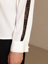 [Blanc] SilkSilky-FR Long Sleeve Keyhole Neck Blouse 005