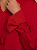 [Rouge Vineux] SilkSilky-FR Long Sleeve V Neck Blouse 005