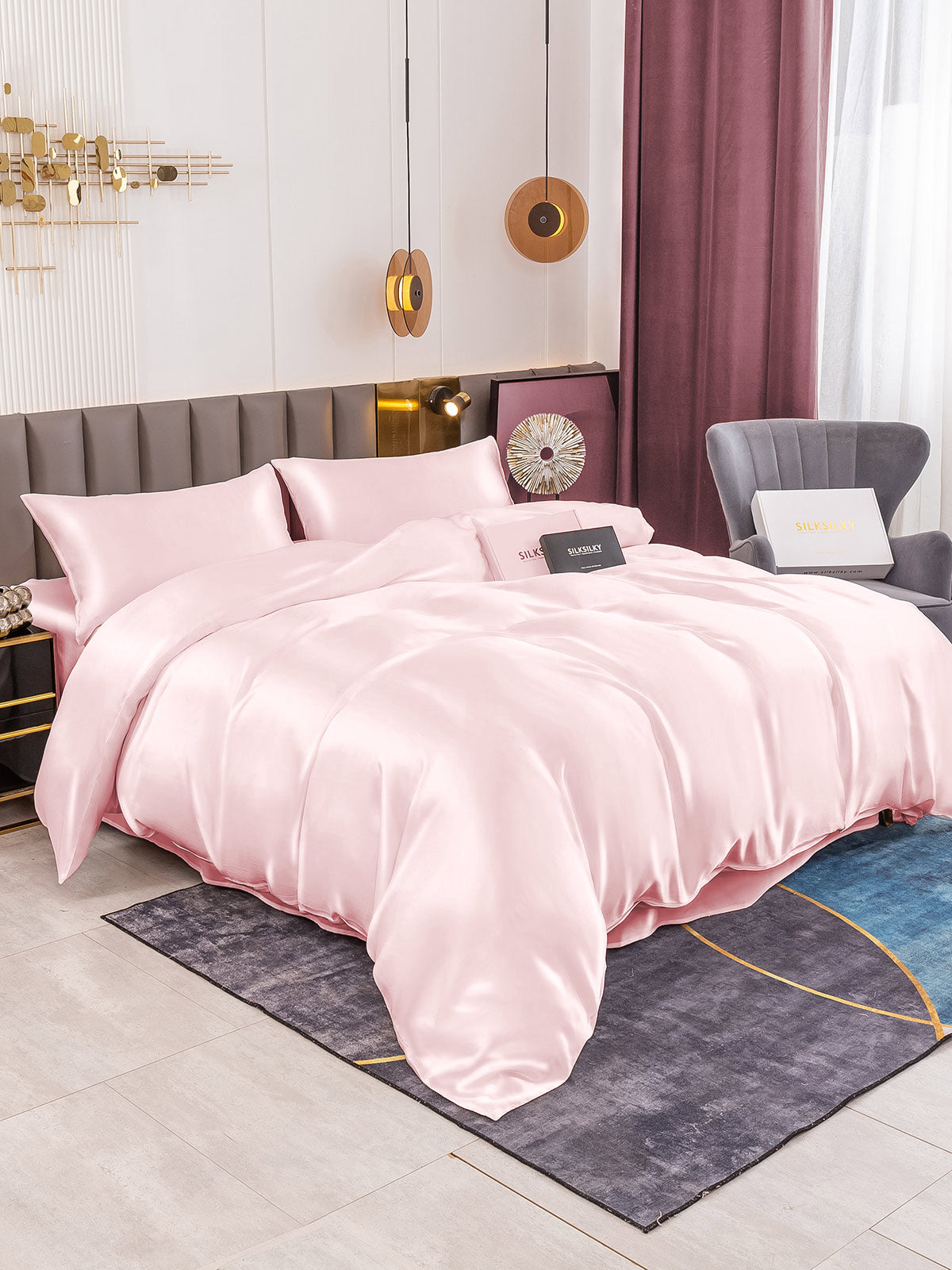 SilkSilky FR 19Momme Pure Soie Bedding Set Rose 001