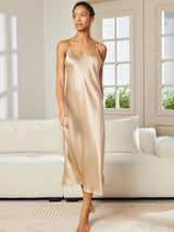 [Champagne] SilkSilky-FR Sleeveless V Neck Chemises de nuit 004