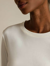[Blanc] SilkSilky-FR Long Sleeve Crew Neck Femme T-Shirt 004