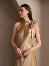 [Champagne] SilkSilky-FR Sleeveless Tie Neck Robes 004