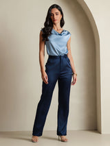 [Bleu Grisâtre] SilkSilky-FR Cap Sleeve Cowl Neck Femme T-Shirt 006