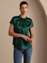 [Vert Foncé] SilkSilky-FR Short Sleeve Blouse 003