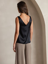 [Noir] SilkSilky-FR Sleeveless V Neck Top À Fines Brides 004