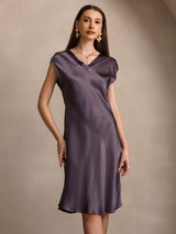 [Gris Pourpre] SilkSilky-FR Mancheron Col V Chemises de nuit 004