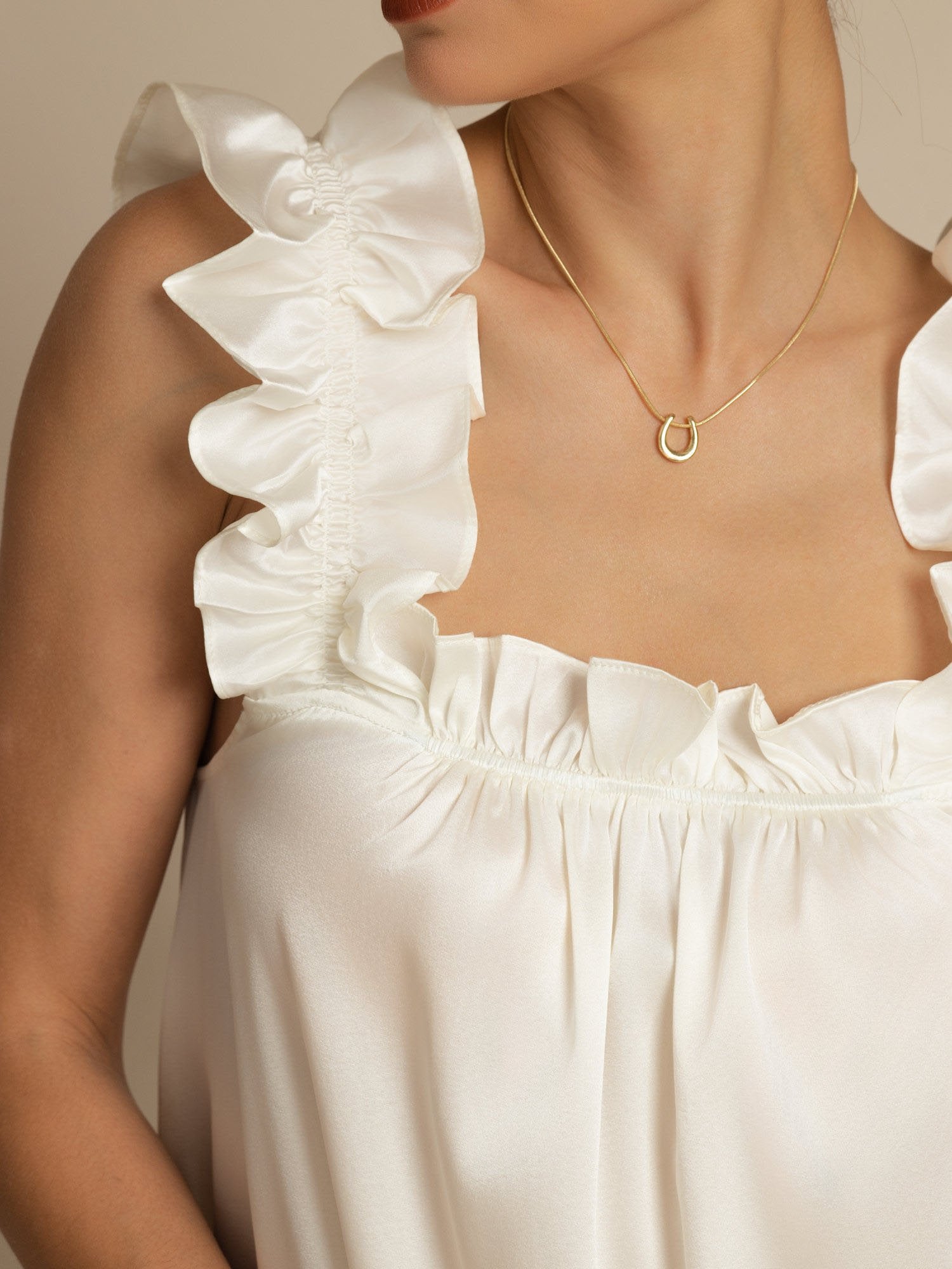 [Blanc] SilkSilky-FR 19Momme Soie Sans manches Col Carré Robes 005