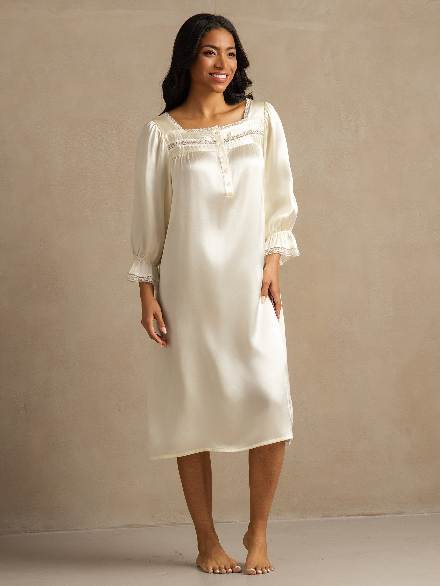 [Blanc] SilkSilky-FR Soie Nightgown 003