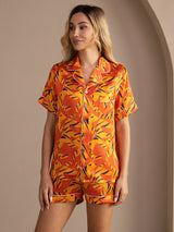 [Chien Orange] SilkSilky-FR Short Sleeve Lapel Collar Femme Pyjamas 003