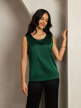 [Vert Foncé] SilkSilky-FR Sleeveless Round Neck Top À Fines Brides 004