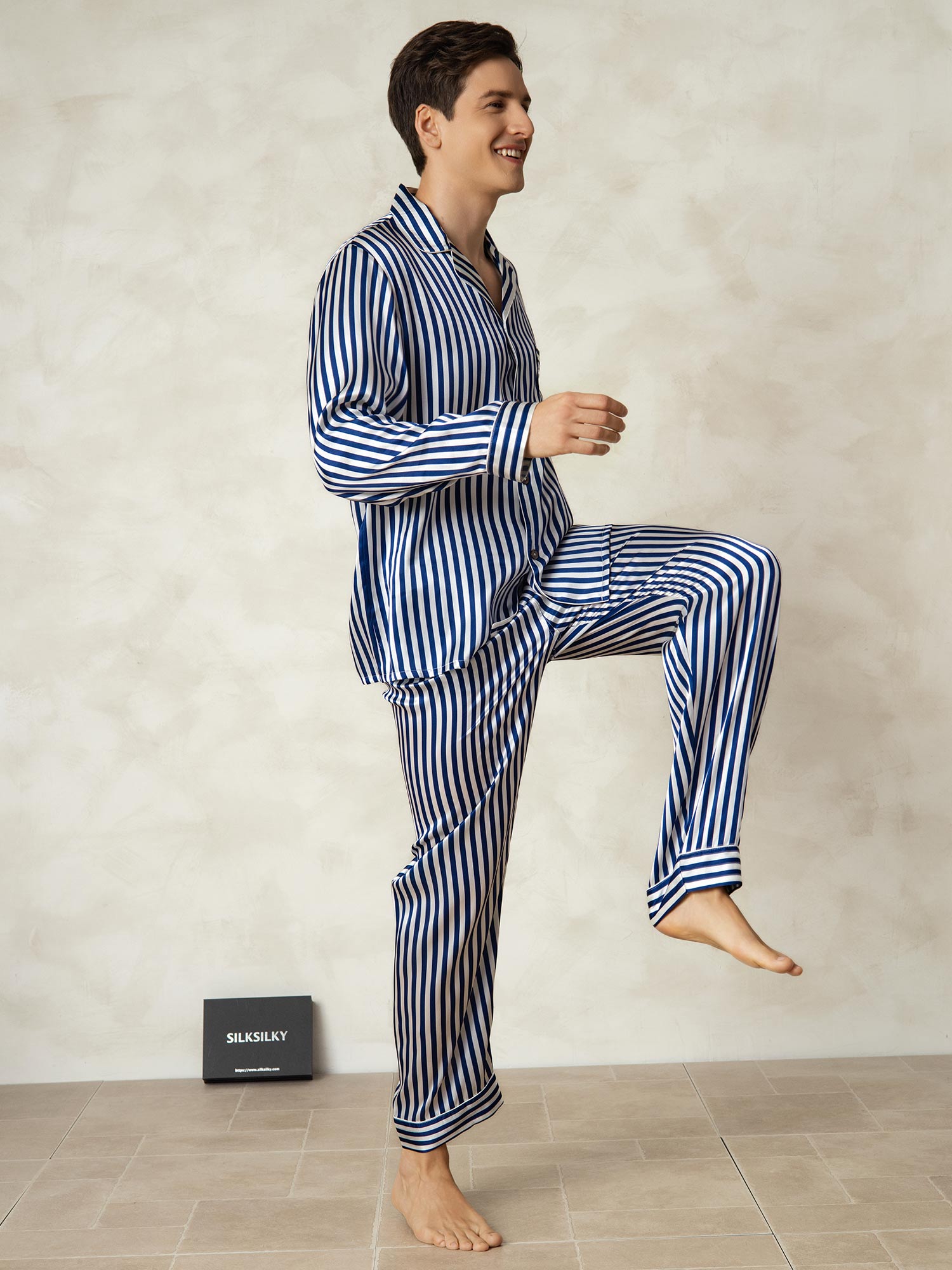 [Rayure Marine] SilkSilky-FR 19Momme Pure Soie Mens Pajamas 004