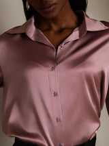 [Mauve Pâle] SilkSilky-FR 19Momme Trois-quart Col à Revers Femme Chemise 008