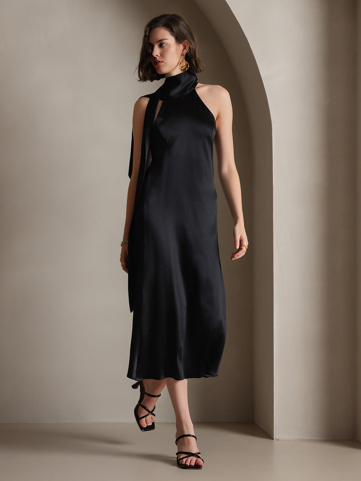 [Noir] SilkSilky-FR 19Momme Soie Dress 007
