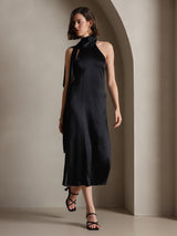 [Noir] SilkSilky-FR Sleeveless Tie Neck Robes 007