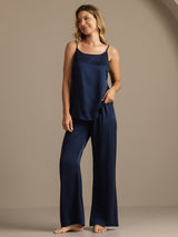 [Bleu Foncé] SilkSilky-FR 19Momme Fines Brides Encolure Dégagée Ensemble Camisole 006
