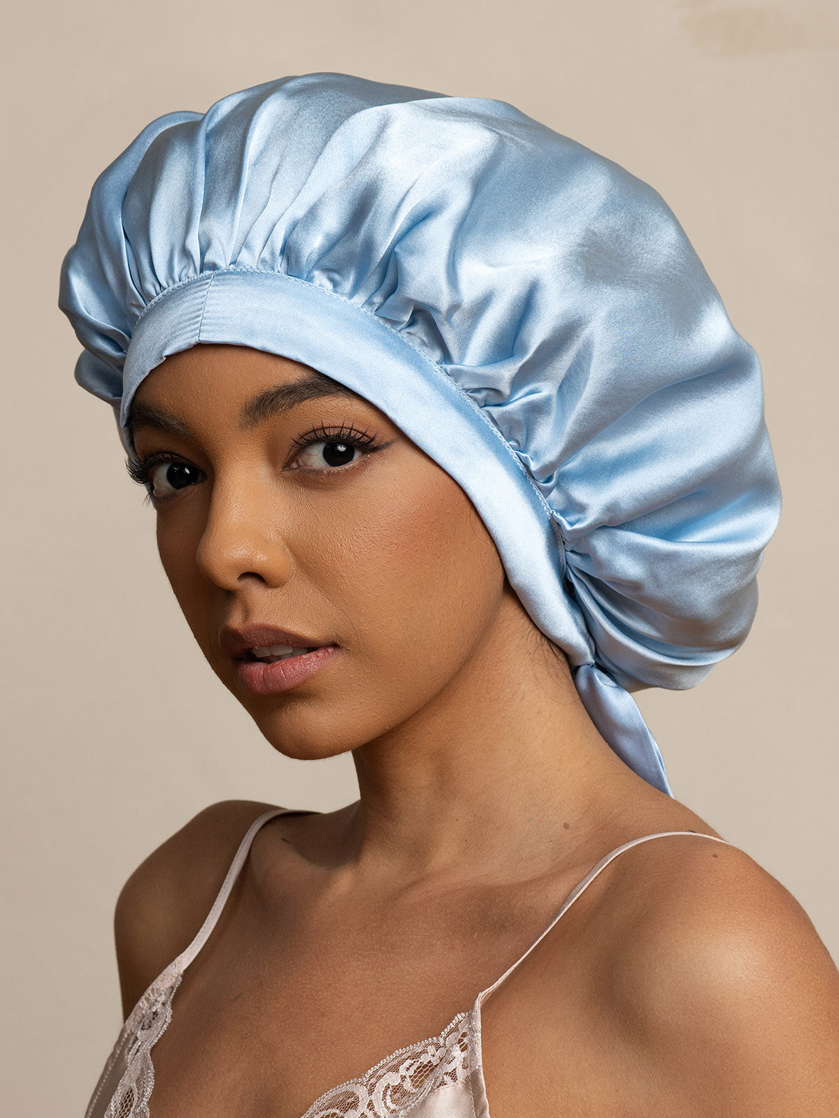 [Bleu Clair] SilkSilky-FR Pure Soie Sleep Cap 002