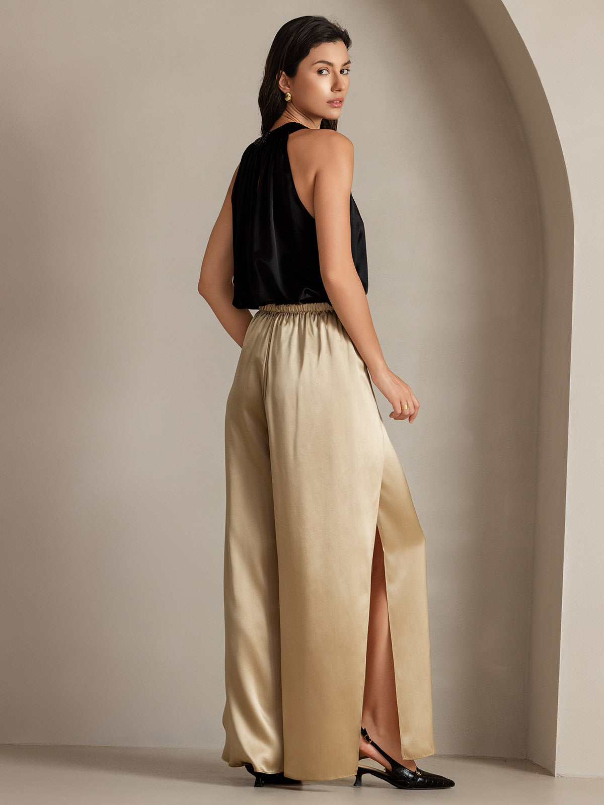 [Champagne] SilkSilky-FR 19Momme Soie Womens Pants 009