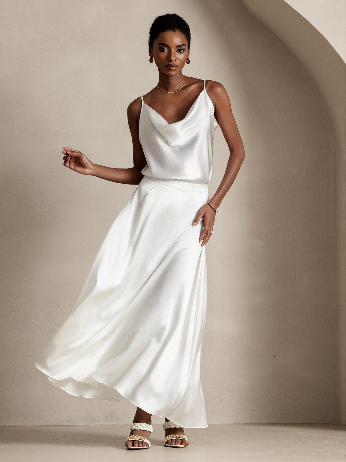 [Blanc] SilkSilky-FR 19Momme Soie Skirt 001