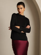[Noir] SilkSilky-FR Soie Col Haut Femme T-Shirt 003