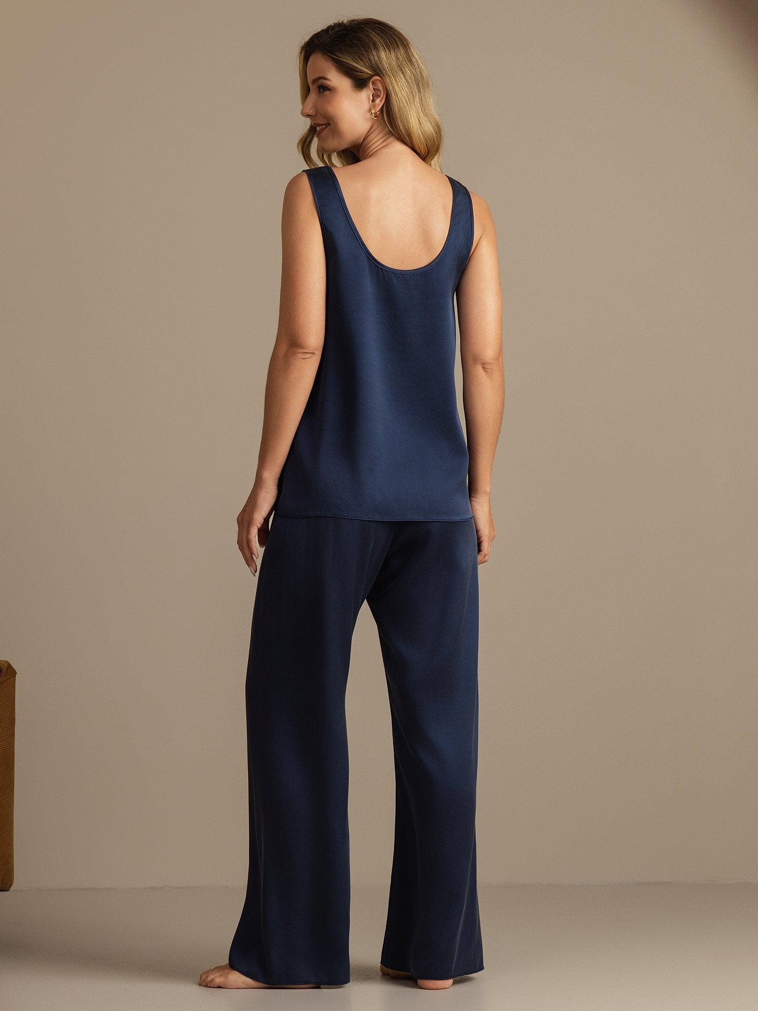 [Bleu Foncé] SilkSilky-FR 19Momme Soie Womens Pajamas 002,