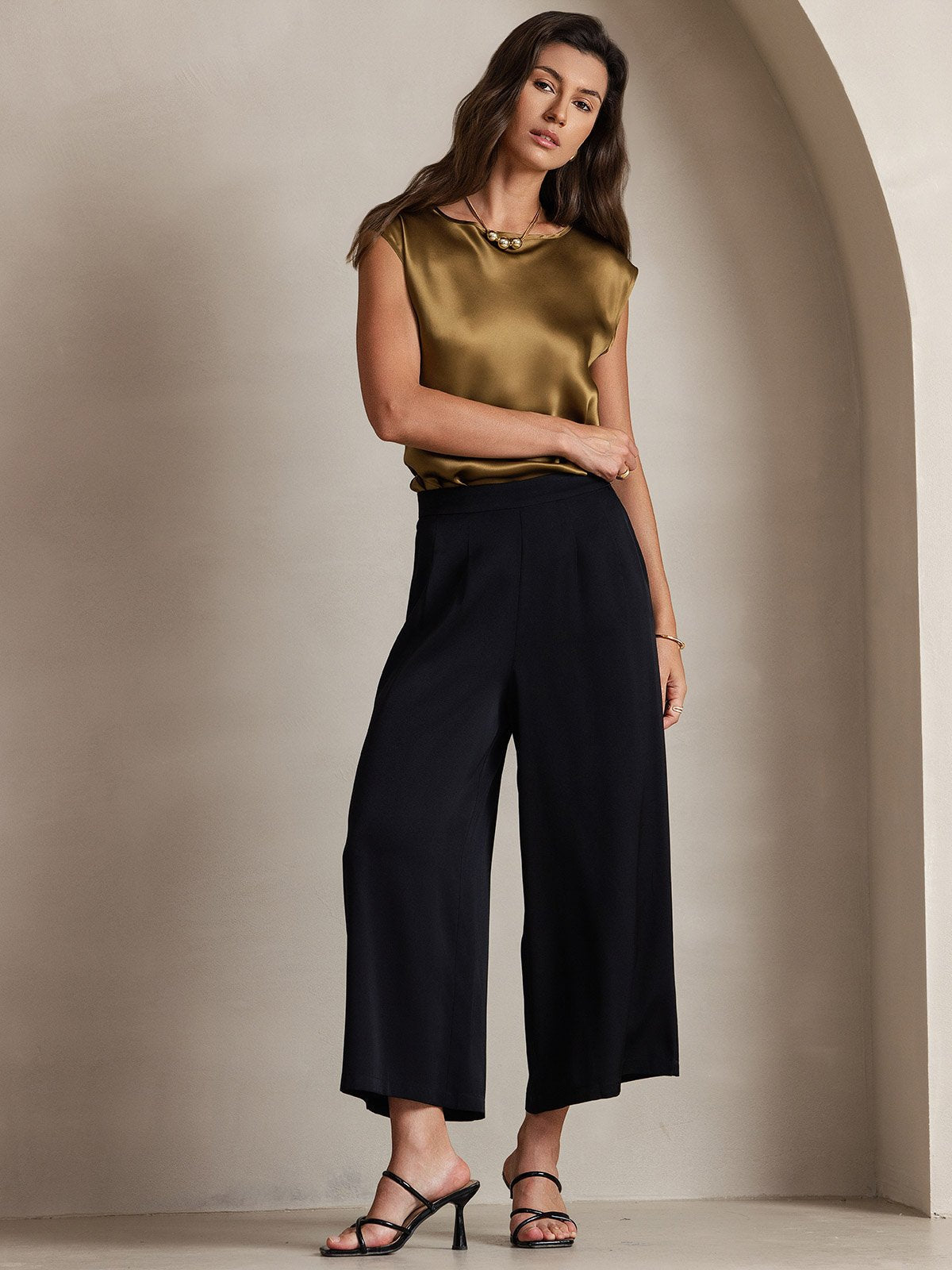 [Brun] SilkSilky-FR 19Momme Soie Col Rond Femme T-Shirt 006