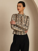 [Snakeskin] SilkSilky-FR Manches longues Col Mock Femme T-Shirt 003