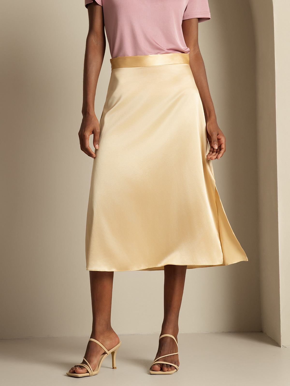 [Champagne] SilkSilky-FR 19Momme Soie Skirt 003