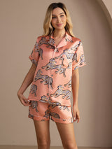 [Chat Rose] SilkSilky-FR Short Sleeve Lapel Collar Femme Pyjamas 003
