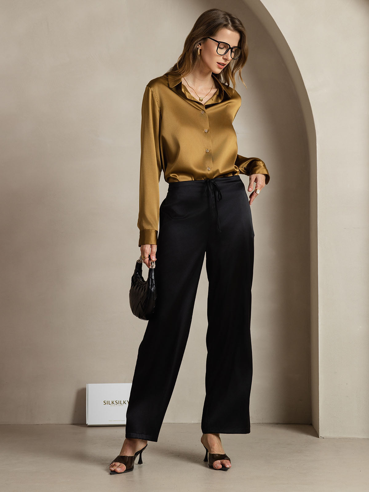 [Bronze] SilkSilky-FR Soie Manches longues Col Chemise Femme Chemise 003