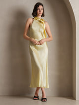 [Jaune Clair] SilkSilky-FR Sleeveless Tie Neck Robes 003