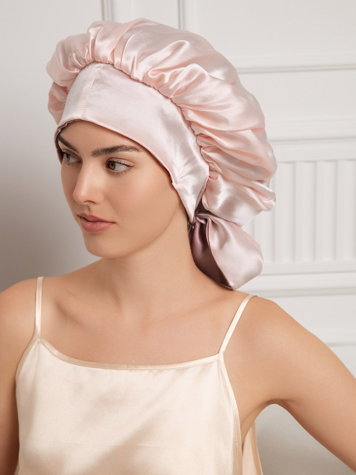 [Mauve Pâle] SilkSilky-FR Pure Soie Sleep Cap 007