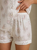 [Fleurs Crème] SilkSilky-FR Short Sleeve Notch Collar Femme Pyjamas 005