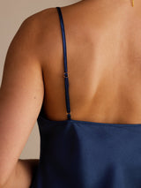 [Bleu Foncé] SilkSilky-FR Sleeveless V Neck Top À Fines Brides 004